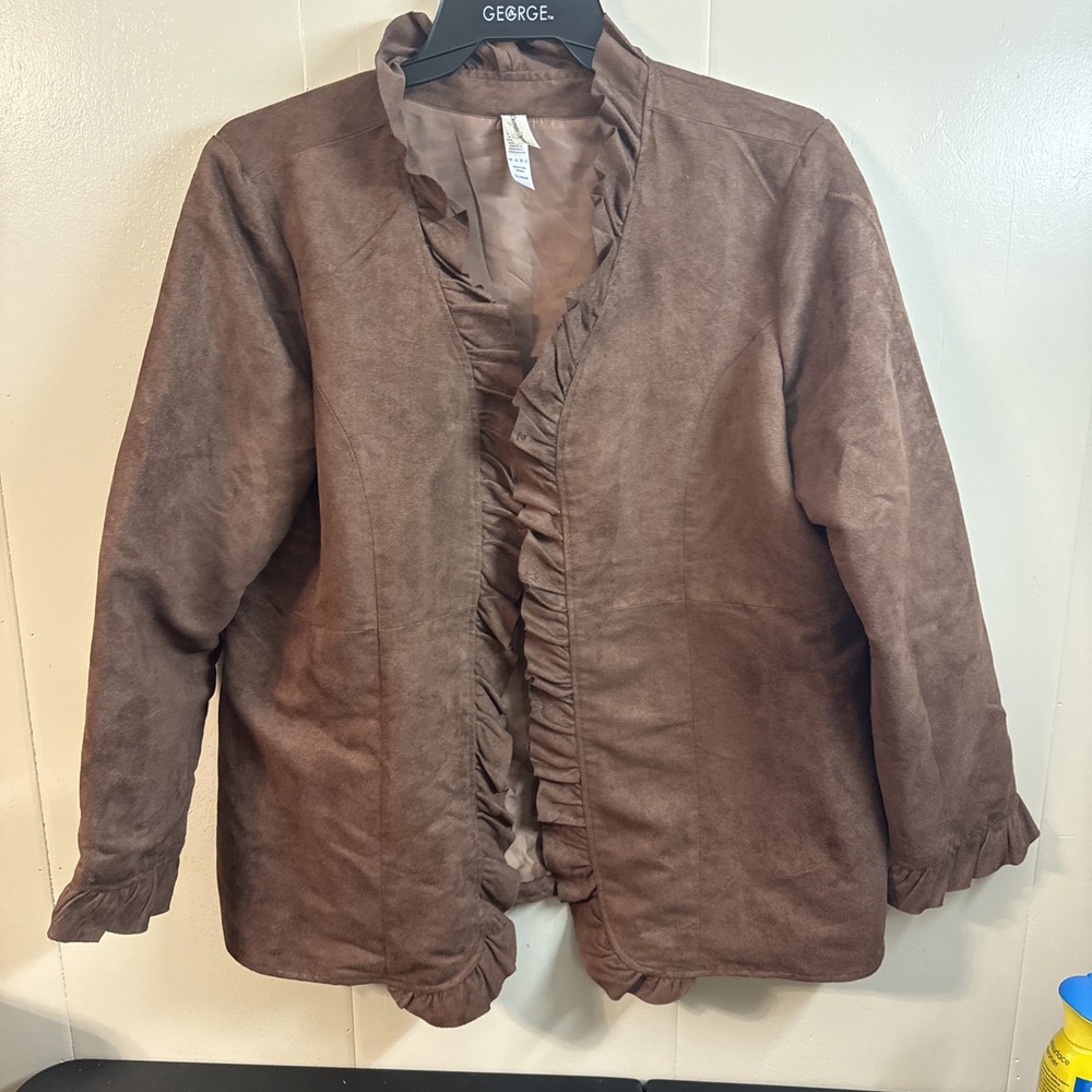 Decorated Originals Womens faux SUEDE Jacket Coat Ruffled Brown Blazer Em XL